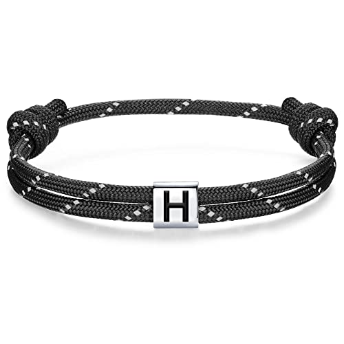 J.Endéar Paracord Armband für Herren Damen mit Buchstabe H Silber 925, Nautisches Segelseil Armband Surf Schmuck für Jungen Geschenk von J.Endéar