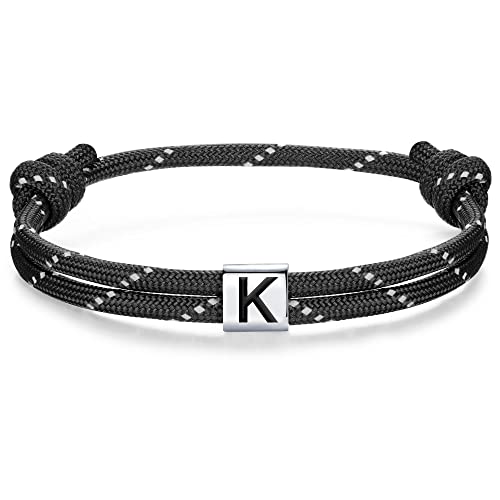 J.Endéar Paracord Armband für Herren Damen mit Buchstabe K Silber 925, Nautisches Segelseil Armband Surf Schmuck für Jungen Geschenk von J.Endéar