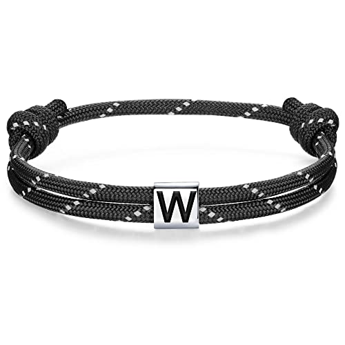 J.Endéar Paracord Armband für Herren Damen mit Buchstabe W Silber 925, Nautisches Segelseil Armband Surf Schmuck für Jungen Geschenk von J.Endéar