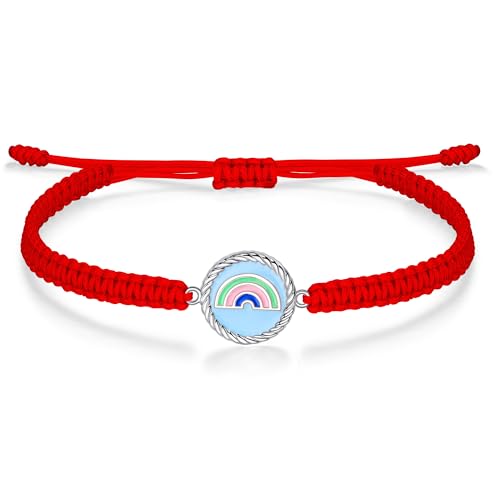 J.Endéar Regenbogen Armband Silber 925 für Damen Mädchen, Süße Charme Dünne Schnur Geflochtenes Armband Verstellbar 16 + 8 cm, Origineller Schmuck Handgemachtes Geschenk, Rote von J.Endéar