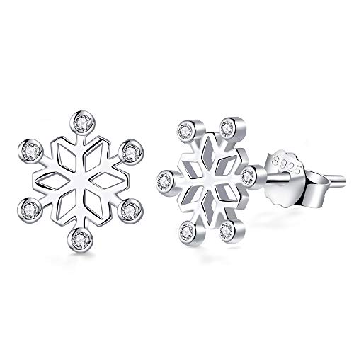 J.Endéar Schneeflocke Ohrringe Ohrstecker, 925 Sterling Silber Ohrringe Ohrstecker Damen Mädchen mit 3A Zirkonia Erntedankfest Weihnachts Geschenk von J.Endéar