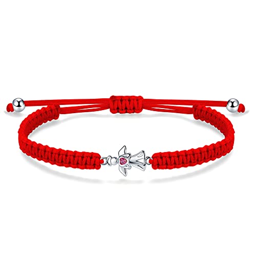 J.Endéar Schutzengel Armband für Tochter, Silber 925 Rot Zirkon Handmade Filigran Armband, Kommunion Konfirmation Geburtstag Geschenk für Mädchen Kinder Tochter Amulett, Rot von J.Endéar