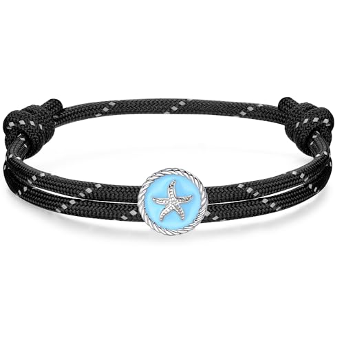 J.Endéar Surfer Seestern Armband für Herren Damen | Wasserfestes & verstellbares Paracord Armband Silber 925 | Jungen Geschenk Sommer Strand Sport Schmuck, Schwarz J.Endéar Surfer Seestern Armband für Herren Damen | Wasserfestes & verstellbares Paracord Armband Silber 925 | Jungen Geschenk Sommer Strand Sport Schmuck, Schwarz von J.Endéar