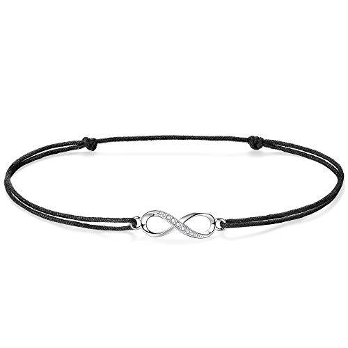 J.Endéar Unendlichkeit Fußkettchen Damen Mädchen Silber 925 handgefertigte Kordel Armband Liebe Freundschaft Geschenk 34cm verstellbar von J.Endéar