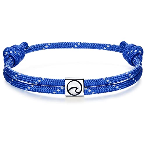 J.Endéar Welle Armband Nautical Maritime Paracord mit Silber 925 Charm für Herren Damen, Junge Männer Surfen Meer Strand Segeltau Freunde Partner Geschenk, Blau von J.Endéar