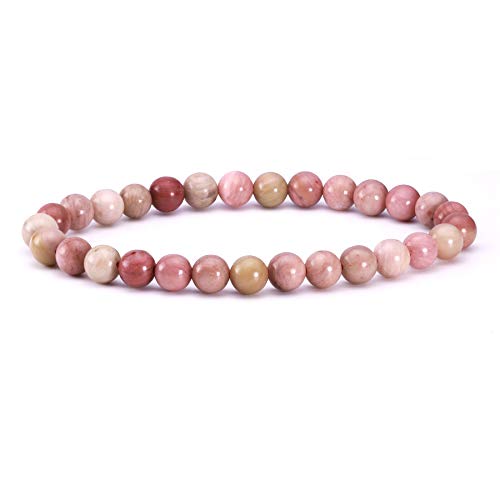 J.Fée Stein Armband Naturstein Echt Heilendes Edelstein Perlen Armband 6mm Echtes Stein Armband Rhodochrosit Armband Rosa Perlenarmband Geschenk für Männer Damen Geschenk für Weihnachten Geburtstag von J.Fée