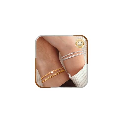 J.Fée 4 Stück Partner Armbänder Paar Armbänder Freundschaftsarmbänder Couple Gold Armband Silber 925 Damen Partnerarmbänder Permanent Armband mit Herz Zirkonia Paar Geschenke Mutter Tochter Geschenk von J.Fée
