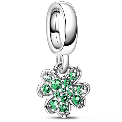 J.Fée Charms Anhänger für Damen, Charms Anhänger für Armbänder in 925 Sterling Silber, Grüner Zirkon Klee Kettenanhänger Silber, Stilvoll Schmuck Damen Geschenke für Frauen, 1 Pcs von J.Fée