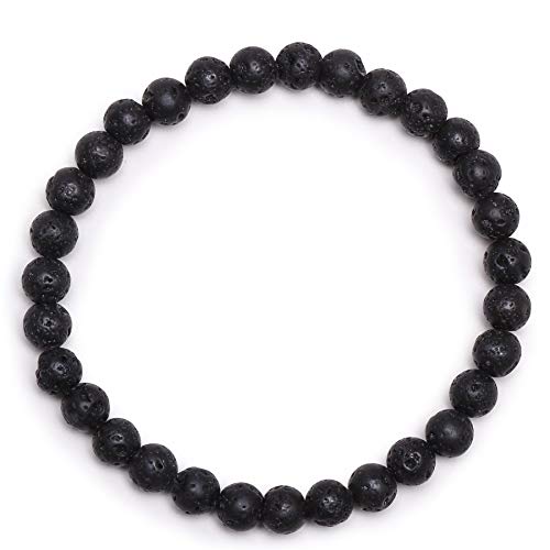 J.Fée Damen Armband mit Schwarzem Lavastein - Elastisches Edelstein Perlenarmband für Damen und Herren - Geschenk für Mutter, Vater oder Liebhaber von J.Fée