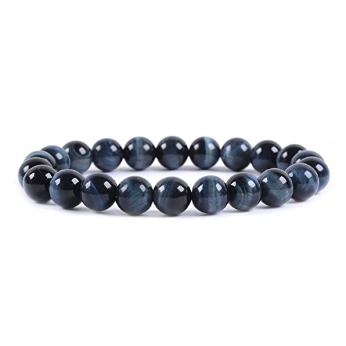 J.Fée Damen Armband Edelstein Armband 8mm Blaues Tigerauge Armband Rundes Echte Stein Perlenarmband Damen Herren Edelstein Perlen Armband Elastisch Yoga Armband Geschenk für Mutter Vater Liebhaber von J.Fée