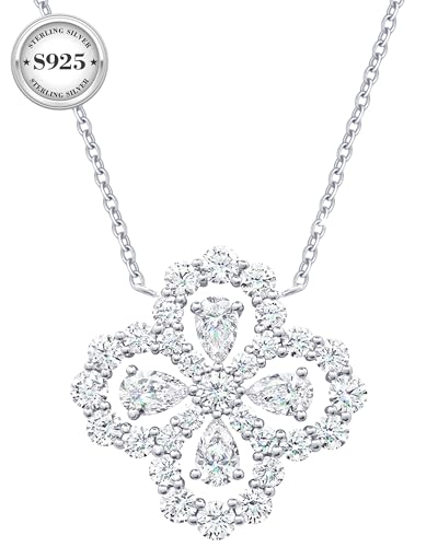 J.Fée Kleeblatt Kette Silber 925 Damen, Halskette Damen Silberkette Kleeblatt Kette mit Cubic Zirkonia,Christmas Geschenke für Frauen Geburtstage, Weiße Vierblättriges von J.Fée