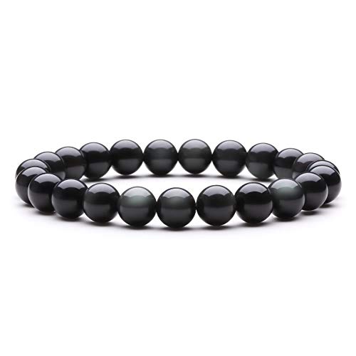 J.Fée Damen Herren Stein Edelstein Armband Perlenarmband 8mm Obsidian Armband Rundes Perlenarmband Schwarzes Edelstein Perlen Armband echtes Stein Armband Valentinstag Liebhaber von J.Fée