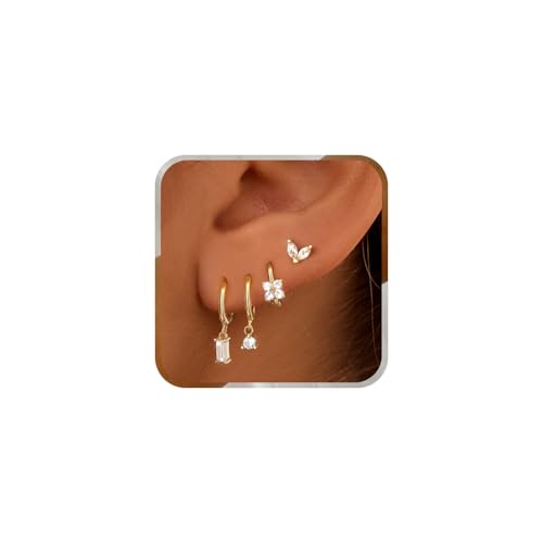 J.Fée Ohrringe Gold, Helix Piercings Ohr Ohrstecker Gold Ohrstecker, Damen Ohrringe Set Piercings Ohr Damenohrringe Geschenke für Frauen, 4 Paar von J.Fée