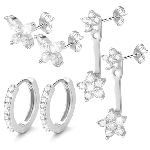 J.Fée Ohrringe Silber 925 Stecker, Helix Piercings Ohr Ohrstecker Silber 925 Ohrstecker, Damen Ohrringe Set Piercings Ohr Damenohrringe Geschenke für Frauen, 3 Paar von J.Fée