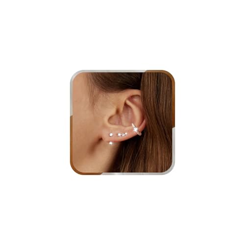 J.Fée Ohrringe Silber 925 Stecker, Helix Piercings Ohr Ohrstecker Silber 925 Ohrstecker, Damen Ohrringe Set Piercings Ohr Damenohrringe Geschenke für Frauen, 3 Pcs von J.Fée