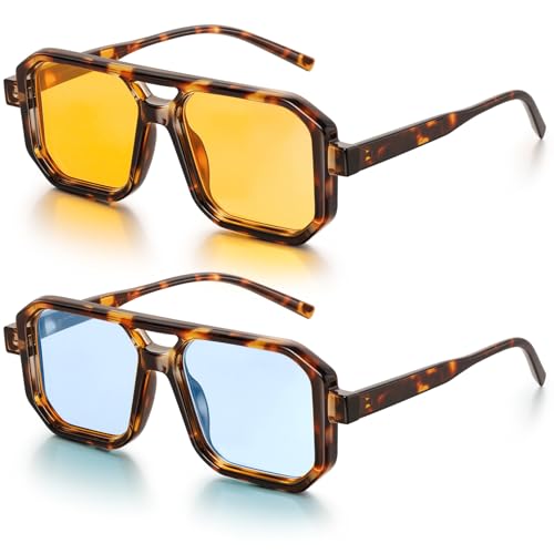 J.Fée Sonnenbrille Herren Retro, Sonnenbrille Damen, Vintage Mode Herren Damen Sonnenbrillen, Leichtgewicht Doppel Brücken Sonnenbrillen UV400 Schutz, Orange und Blau, 2 Stück J.Fée Sonnenbrille Herren Retro, Sonnenbrille Damen, Vintage Mode Herren Damen Sonnenbrillen, Leichtgewicht Doppel Brücken Sonnenbrillen UV400 Schutz, Orange und Blau, 2 Stück von J.Fée
