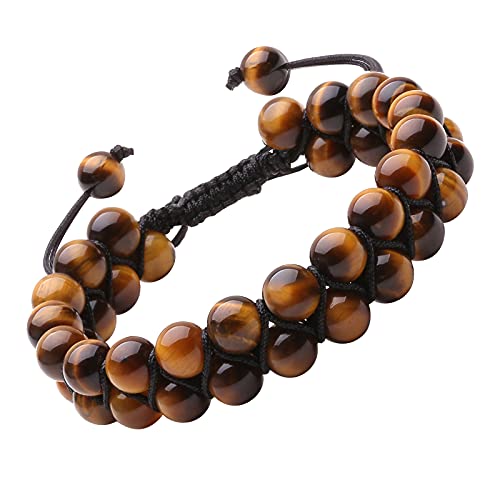 J.Fée Tigerauge Armband Herren Naturstein Armband Edelstein Armband 8MM Perlenarmband Verstellbar Armband Männer Gelbes Armband perlen mit Box Weihnachts Jubiläums Vatertag Geschenk für Männer Damen von J.Fée