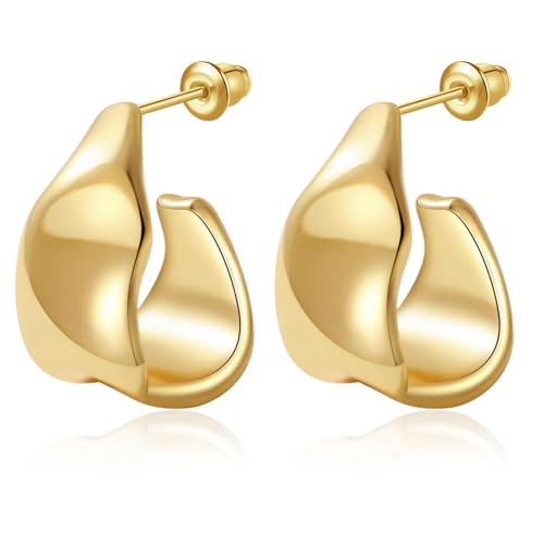 J.Fée Ohrringe Gold Hängend, Gold Ohrringe Creolen Damen Hypoallergene Statement 14k Vergoldete Schmuck Geschenke für Frauen, 1 Paar von J.Fée