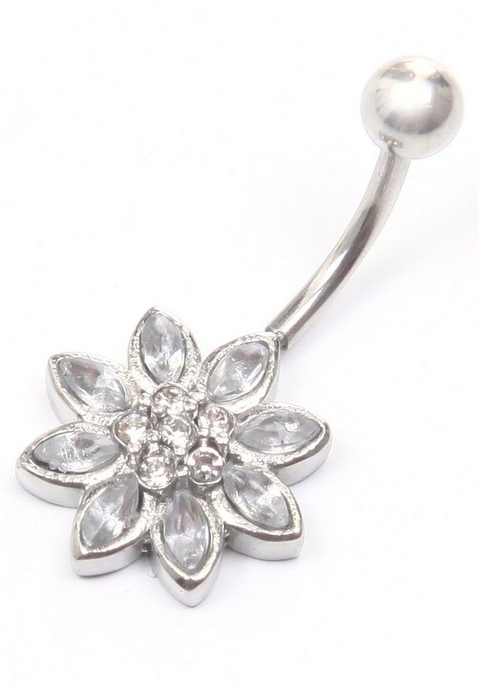 Firetti Bauchnabelpiercing Schmuck Geschenk Piercing Körperschmuck Blume, mit Glassteinen von Firetti