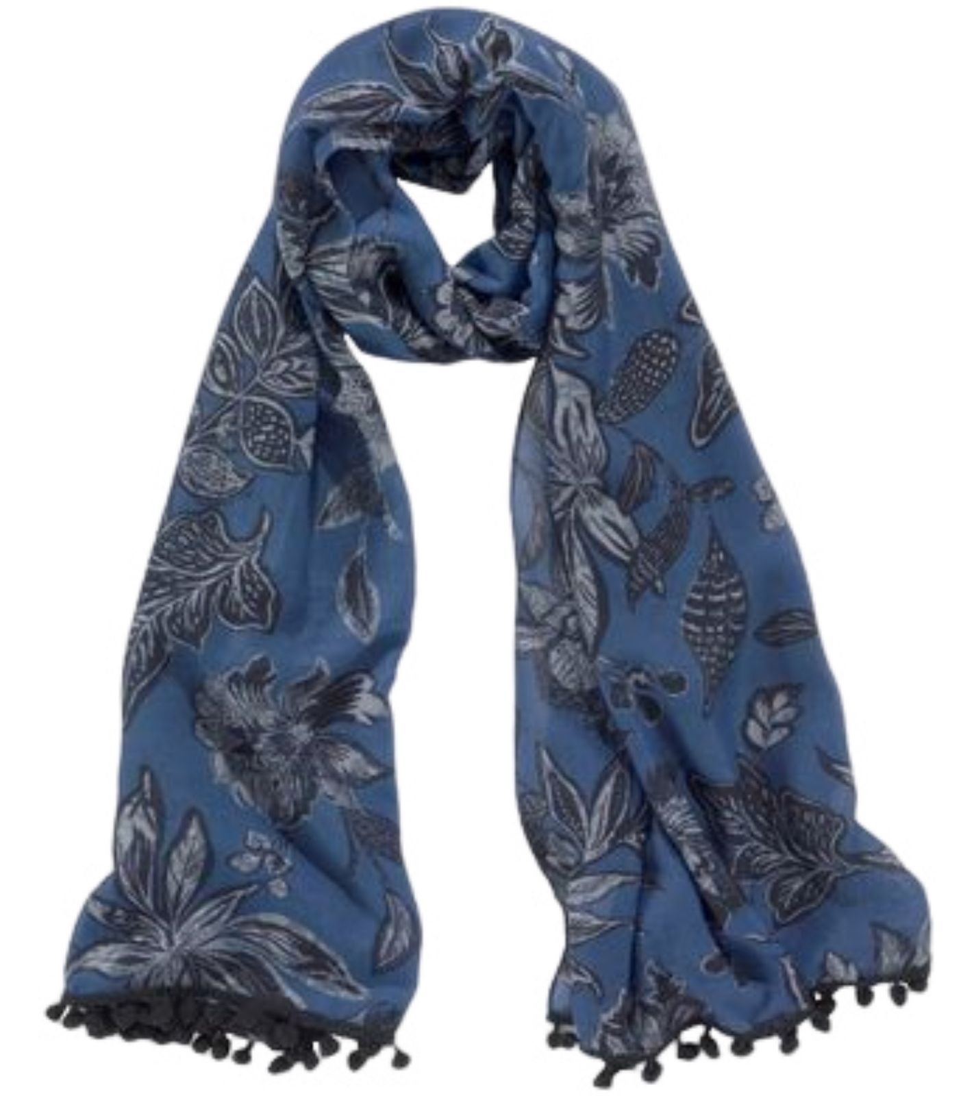 J.Jayz Damen Schal mit Blumen-Print leichtes Sommer-Tuch mit Stoff-Bommeln 83156810 Blau von J.Jayz