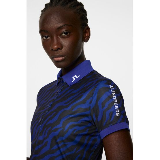 J.Lindeberg Tour Tech Print Halbarm Polo blau von J.LINDEBERG