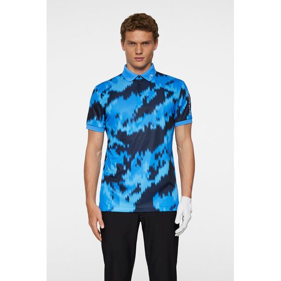 J.Lindeberg Tour Tech Print Halbarm Polo hellblau von J.LINDEBERG