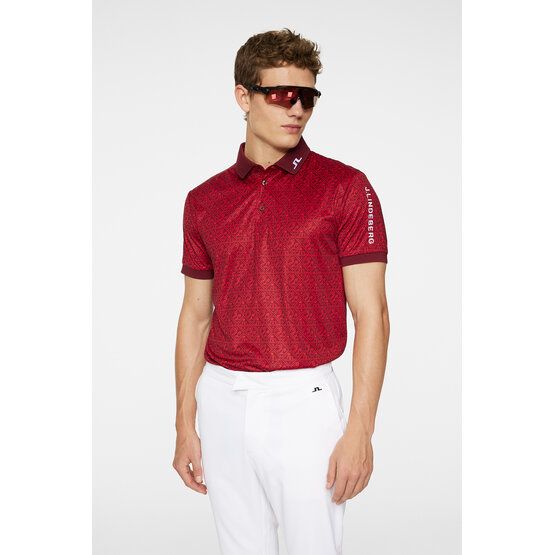 J.Lindeberg Tour Tech Reg Fit Print Halbarm Polo rot von J.LINDEBERG