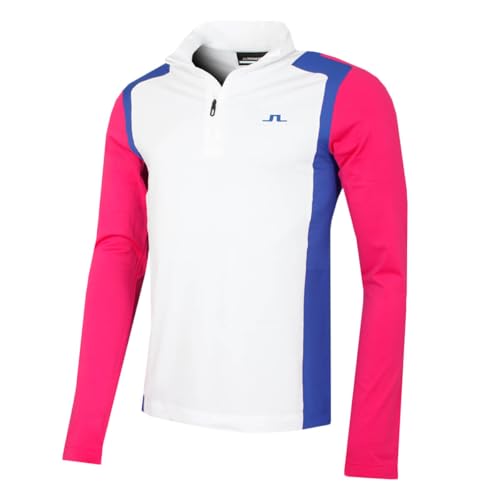 J.Lindeberg Herren Lukas Quarter Zip Mid Layer Golf Pullover - Rosa Pfau - L von J. Lindeberg