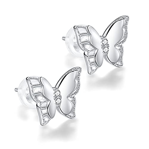 J.MUEN Dame Schmetterling Ohrstecker 925 Sterling Silber Ohrringe mit Zirkonia Schmuck Geschenke für Frauen Mädchen von J.MUEN