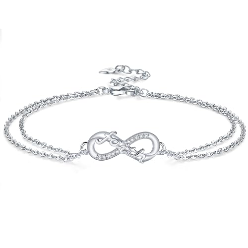 J.MUEN Faith Armband 925 Sterling Silber Unendlichkeits Armkette Schmuck für Weihnachten Muttertag Geburtstag Valentinstag von J.MUEN