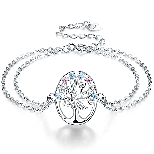 J.MUEN Lebensbaum Armband Damen 925 Sterling Silber Armkette mit Markengeschenkbox Verstellbar 16+4cm von J.MUEN