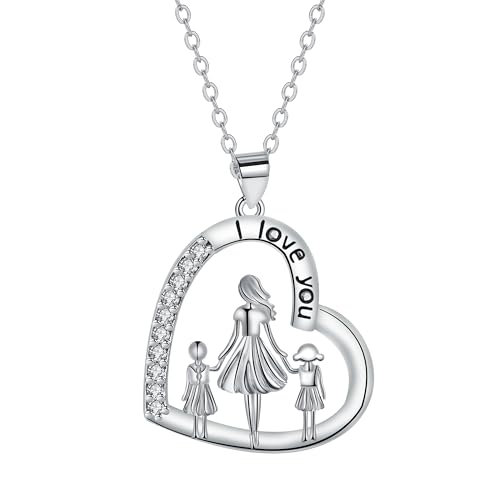 J.MUEN Mutter Tochter Halskette für Damen 925 Sterling Silber mit Herz Anhänger Kette Damen Verstellbar Halskette Schmuck Geschenk für Frau Freundin Mutter von J.MUEN