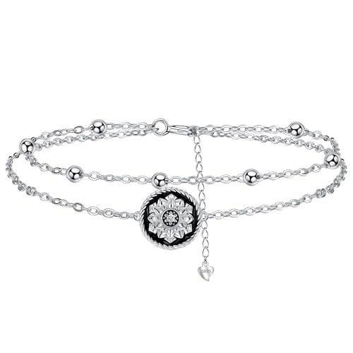 J.MUEN Schwarze Lotusblume Armband Damen Silber 925, Schmuck für Freundin Frau Mutter Tochter von J.MUEN
