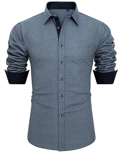 J.VER Bedrucktes Herrenhemd, lässig, langärmelig, stilvoll, Button-Down-Shirt, A-grau Blau+bedruckt, 5X-Groß von J.VER
