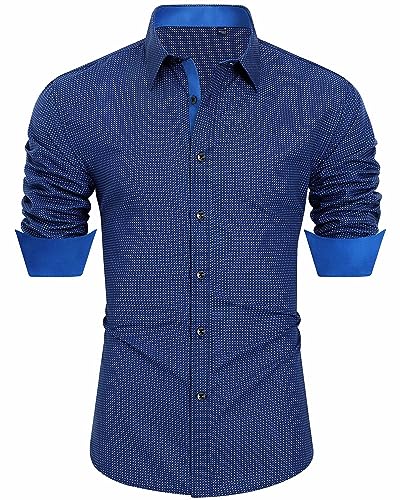 J.VER Bedrucktes Herrenhemd, lässig, langärmelig, stilvoll, Button-Down-Shirt, Blau+bedruckt, Klein von J.VER