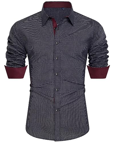 J.VER Bedrucktes Herrenhemd, lässig, langärmelig, stilvoll, Button-Down-Shirt, Schwarz-roter Druck, L von J.VER