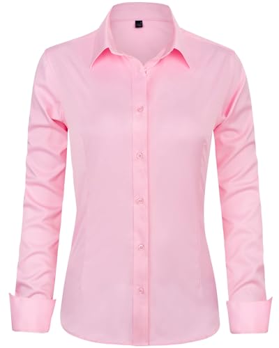 J.VER Bluse Damen Elegant Klassische Businesshemd Comfort Fit Faltenfrei Atmungsaktiv Shirts für Büro Arbeit Shirt Knitterfreies Hemdbluse,Rosa,S von J.VER