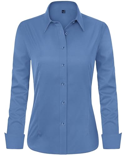 J.VER Damen Klassische Blusenshirt Regular Fit Business Casual Blouse Fashion Langarm Oberteile, Graublau, L J.VER Damen Klassische Blusenshirt Regular Fit Business Casual Blouse Fashion Langarm Oberteile, Graublau, L von J.VER