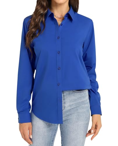J.VER Bluse Damen Langarm Business Klassische Business Freizeithemden Bügelfrei Comfort Fit Strandhemd Für Büo Hochzeit Reisen Sapphire Blue von J.VER