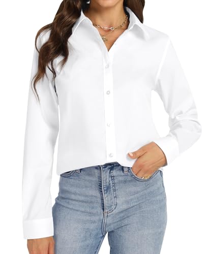 J.VER Bluse Damen Langarm Casual Damen Bluse Button-Down Shirts Bügelleichtes V-Kragen Tops Blusen Oberteil,Weiß,3XL J.VER Bluse Damen Langarm Casual Damen Bluse Button-Down Shirts Bügelleichtes V-Kragen Tops Blusen Oberteil,Weiß,3XL von J.VER