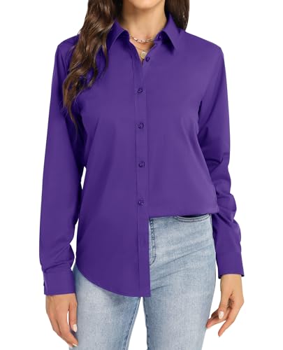 J.VER Blusenshirt Damen Business Reise Blusen Knitterfrei Langarmshirt Stretch Komfort Damenbluse Stylische Oberteile Lila von J.VER