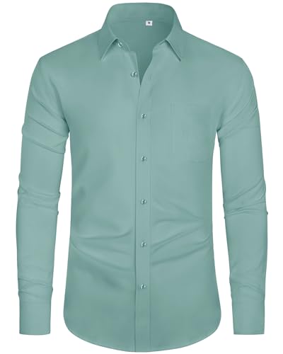 J.VER Bügelleichtes Anzug Freizeithemd Herren Modische Businesshemd Geschäftsmann Button Down Langarmshirt,Türkisgrün,M von J.VER