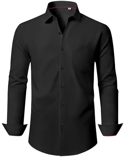 J.VER Schwarzes Hemd Herren Business Herrenhemd Bügelleichtes Unifarben Langarmshirt Freizeit Regular Fit Hemden Faltenfrei Formales Anzughemd mit Tasche Modern Elegant Oberteil Alle Schwarz von J.VER