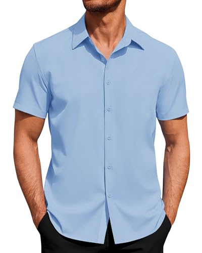 J.VER Herren Freizeithemd Kurzarm Herren Button Down Hemd Casual Shirts Businesshemd Regular Fit Strandhemd Hellblau 3XL von J.VER