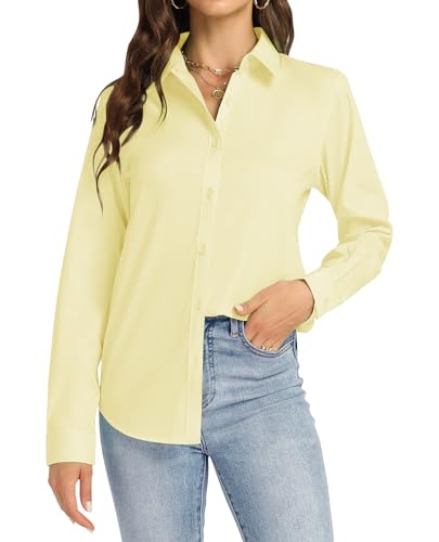 J.VER Bluse Damen Elegant Saison-Transition Damenblusen Schichtbar Langarmshirt Allwetter-Tauglich Hellgelb von J.VER