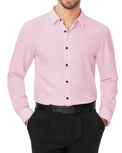 J.VER Einfarbige Langarmhemd Normal Fit Anzugshemd Legere Bequem Trekkinghemd Elastisch Mode Freizeithemd Männeranzug Hemd,Rosa,XL von J.VER