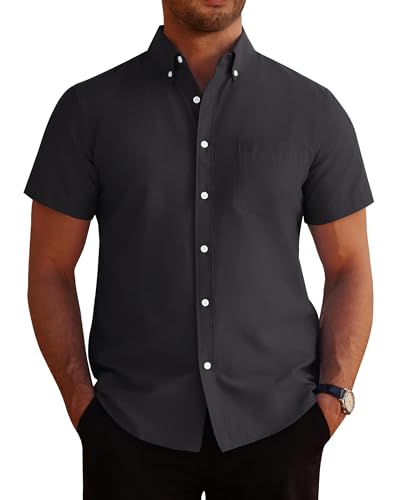 J.VER Hemd Herren Kurzarm Freizeithemden Regular Fit Businesshemd Herrenhemden Urlaub Arbeitshemd Dating Shirt mit Brusttasche,Schwarz,L von J.VER
