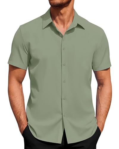 J.VER Herren Hemd Kurzarm Freizeithemd Sommer Stretch Hemden Formales Tochzeit Business Hemd Für Arbeits Strand Camping Hellgrün L von J.VER