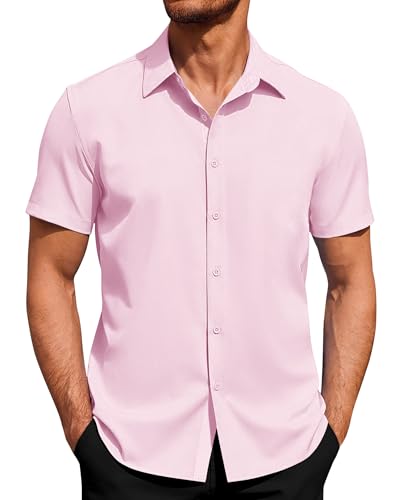 J.VER Kurzarmhemd Herren Hemd Kurzarm Sommer Businesshemd Strandhemd Einfarbig Freizeithemd Herrenhemd Kurzarm Basic Shirt Rosa 2XL von J.VER