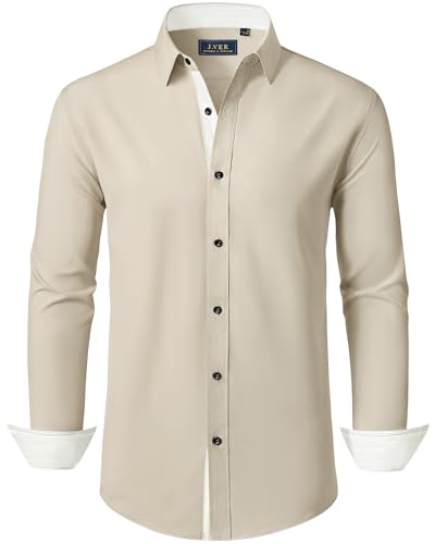 J.VER Freizeithemd Herren Modern Farbblock Design Stretch Business Casual Regular Fit für Alltag Urlaub und legeres Büro,Hellkhaki,XL von J.VER